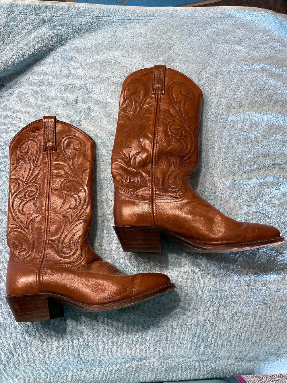 Dan Post Brown Leather Western Heel with Black Rubber Toppiece